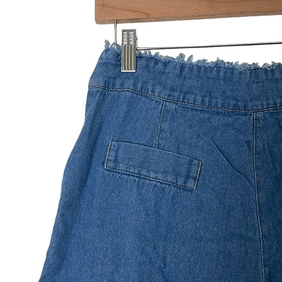 4SI3NNA | High rise cotton wide leg cropped chambray pants size medium - Picture 10 of 14